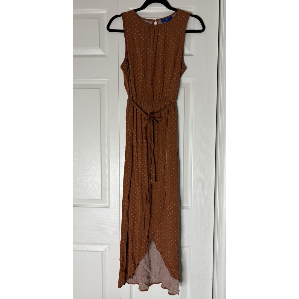Apt. 9 Women's Sleeveless Brown Polka Dot Tulip Hem Maxi Dress Size S
